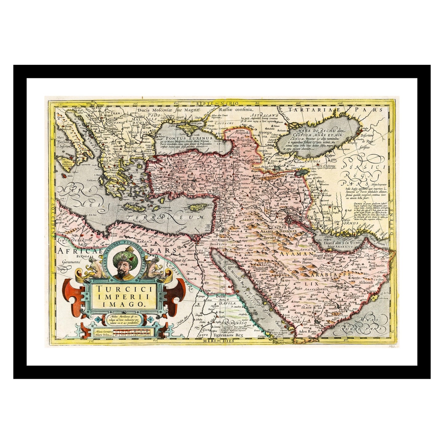 Antique map of Ottoman Empire from 1600 - art print. Vintage poster from the old maps of Turkey collection