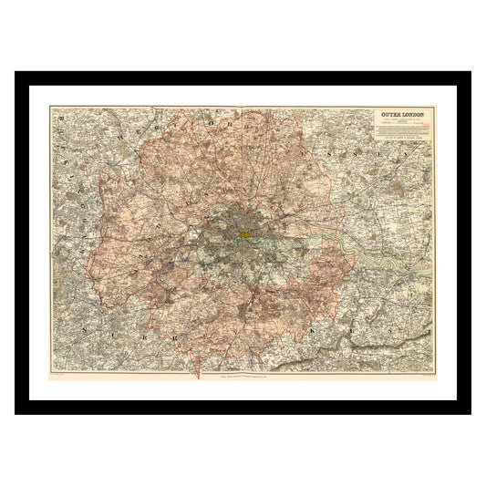 Antique map of London from 1901 - art print. Vintage poster from the old maps of United Kingdom collection