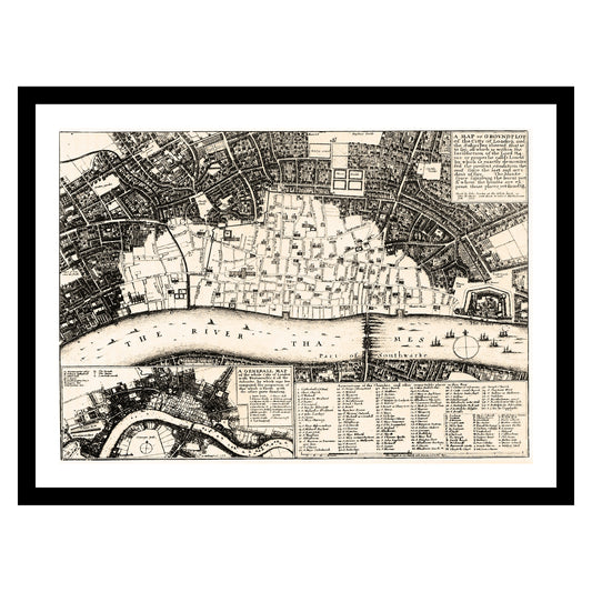 Antique map of London from 1666 - art print. Vintage poster from the old maps of United Kingdom collection