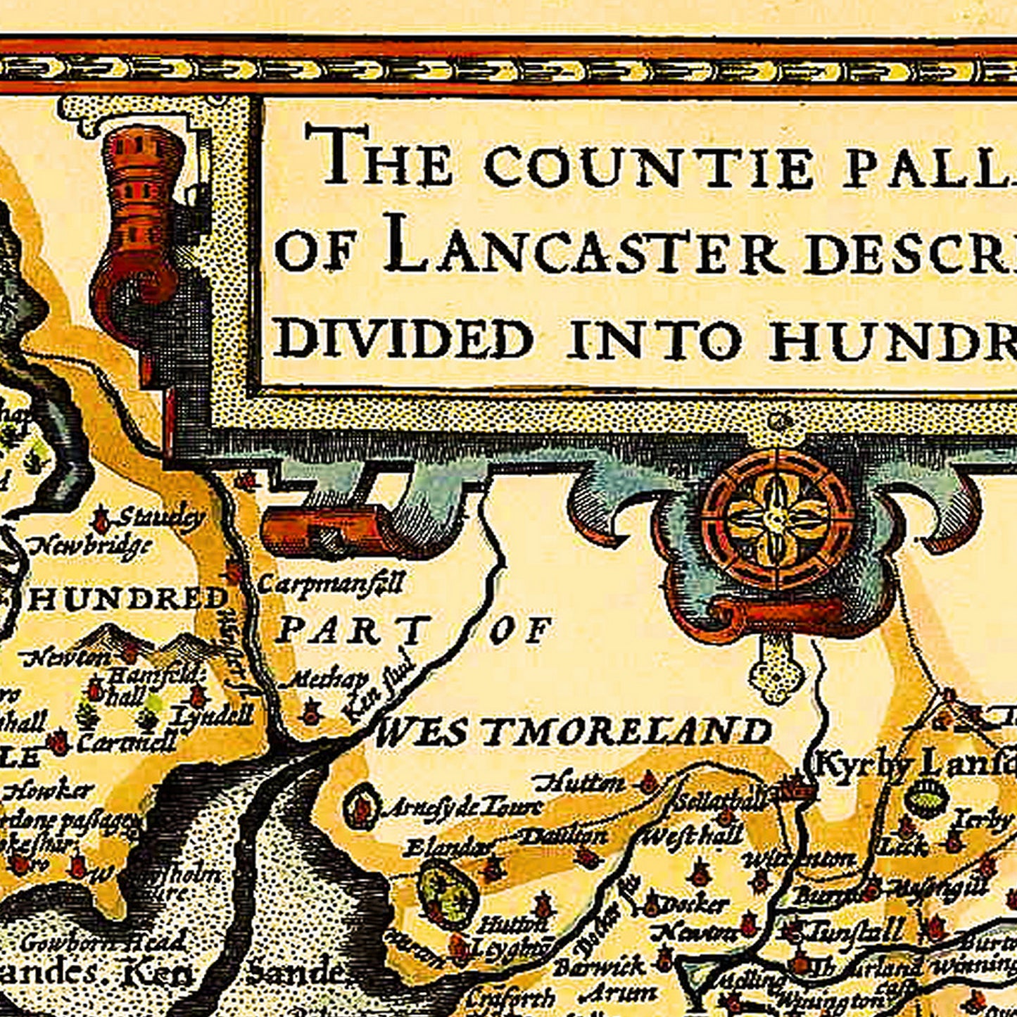 Lancashire England UK 1610 - Old Antique Map - Art Print