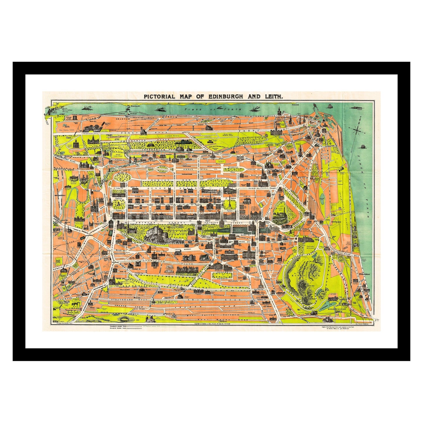 Antique map of Edinburgh from 1935 - art print. Vintage poster from the old maps of United Kingdom collection