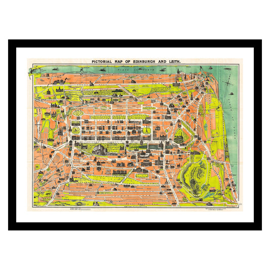 Antique map of Edinburgh from 1935 - art print. Vintage poster from the old maps of United Kingdom collection