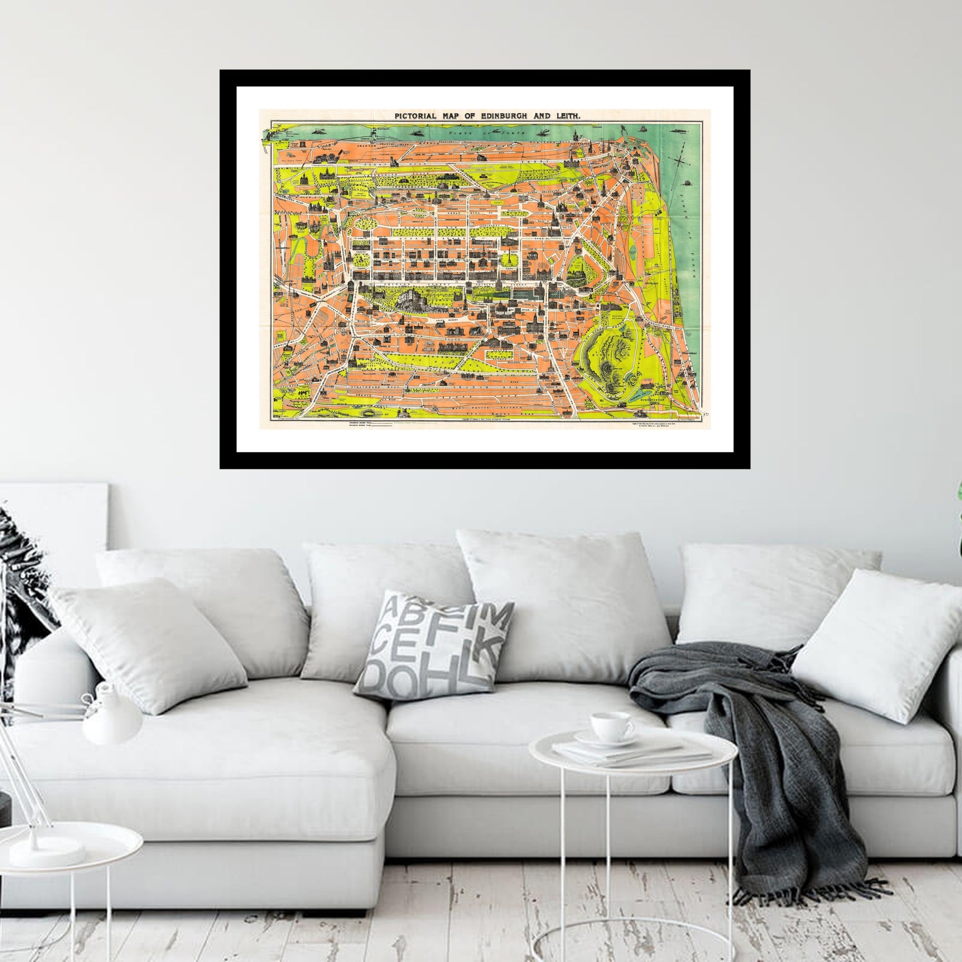 Antique map of Edinburgh from 1935 - art print. Vintage poster from the old maps of United Kingdom collection