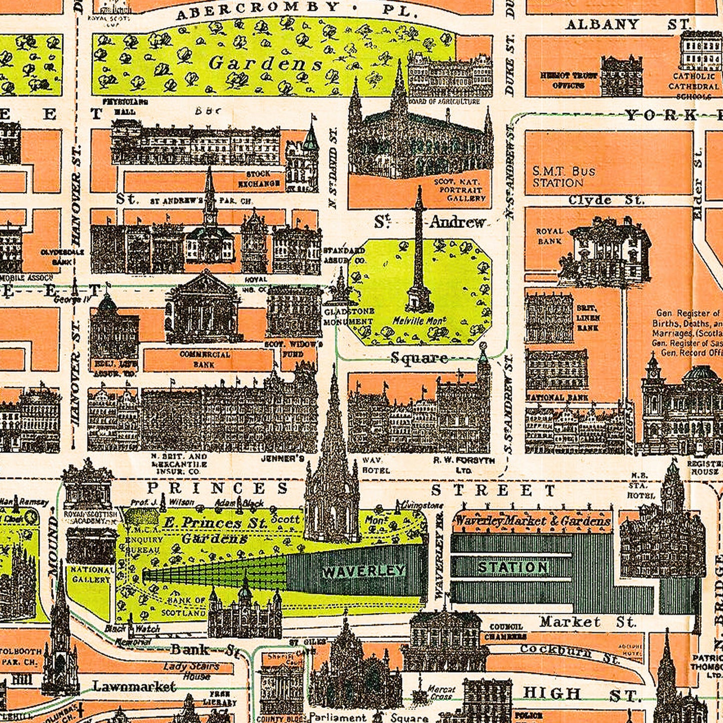 Edinburgh Scotland UK 1935 - Old Antique Map - Art Print