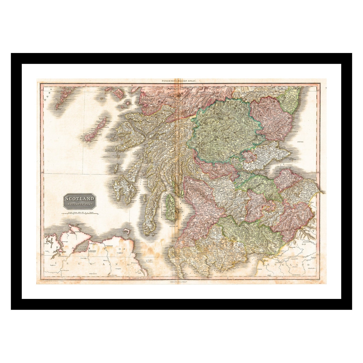 Antique map of Scotland from 1818 - art print. Vintage poster from the old maps of United Kingdom collection