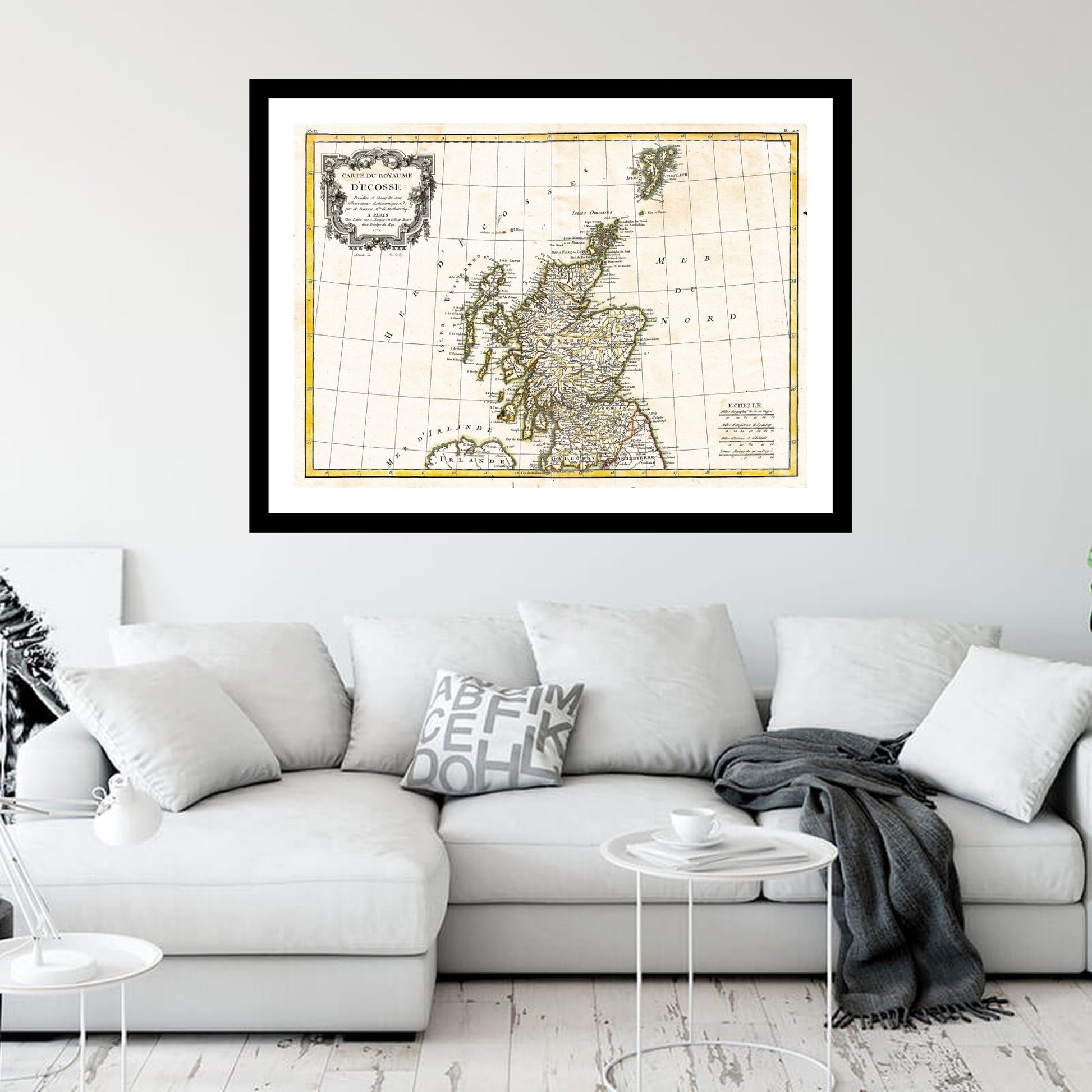 Antique map of Scotland from 1772 - art print. Vintage poster from the old maps of United Kingdom collection