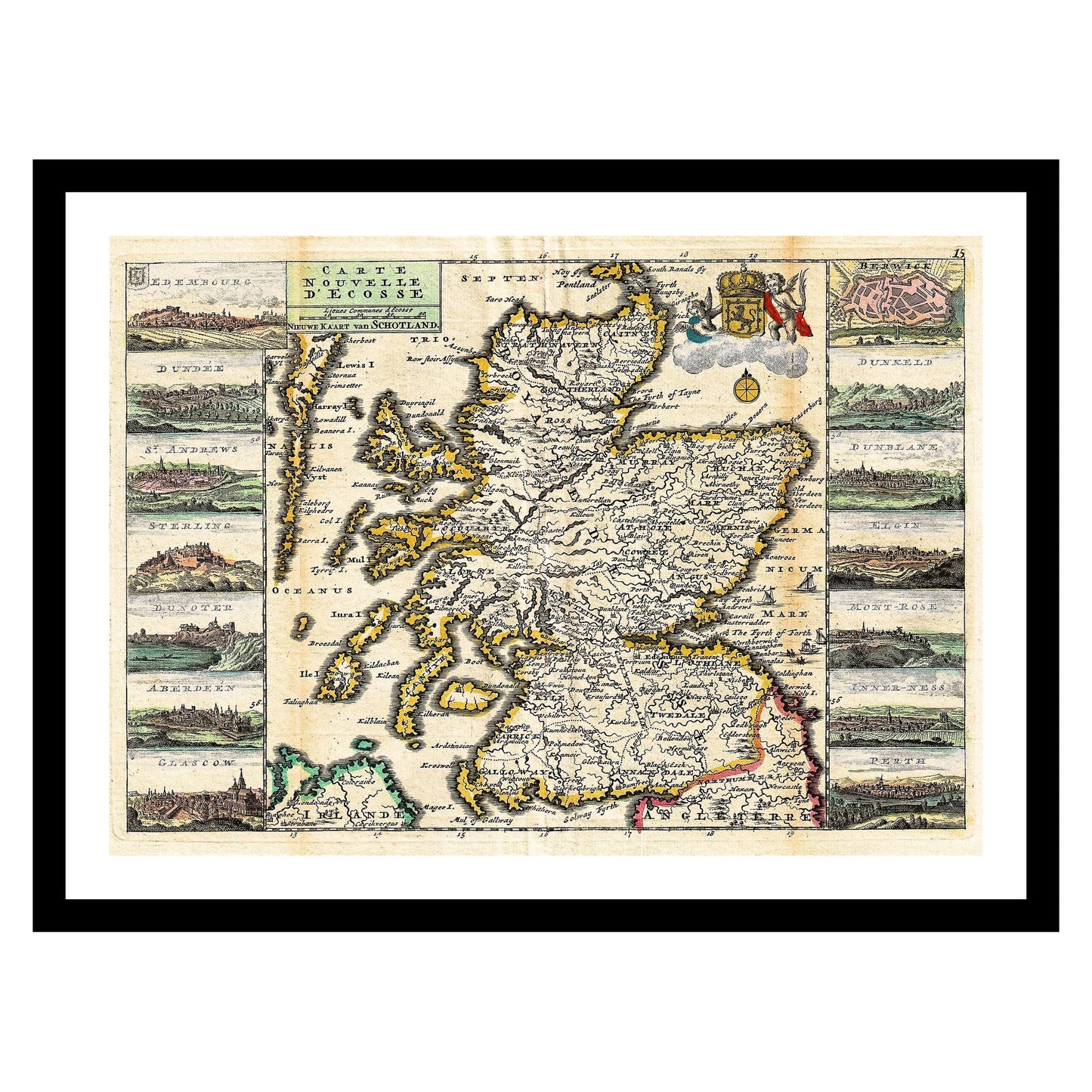 Antique map of Scotland from 1747 - art print. Vintage poster from the old maps of United Kingdom collection