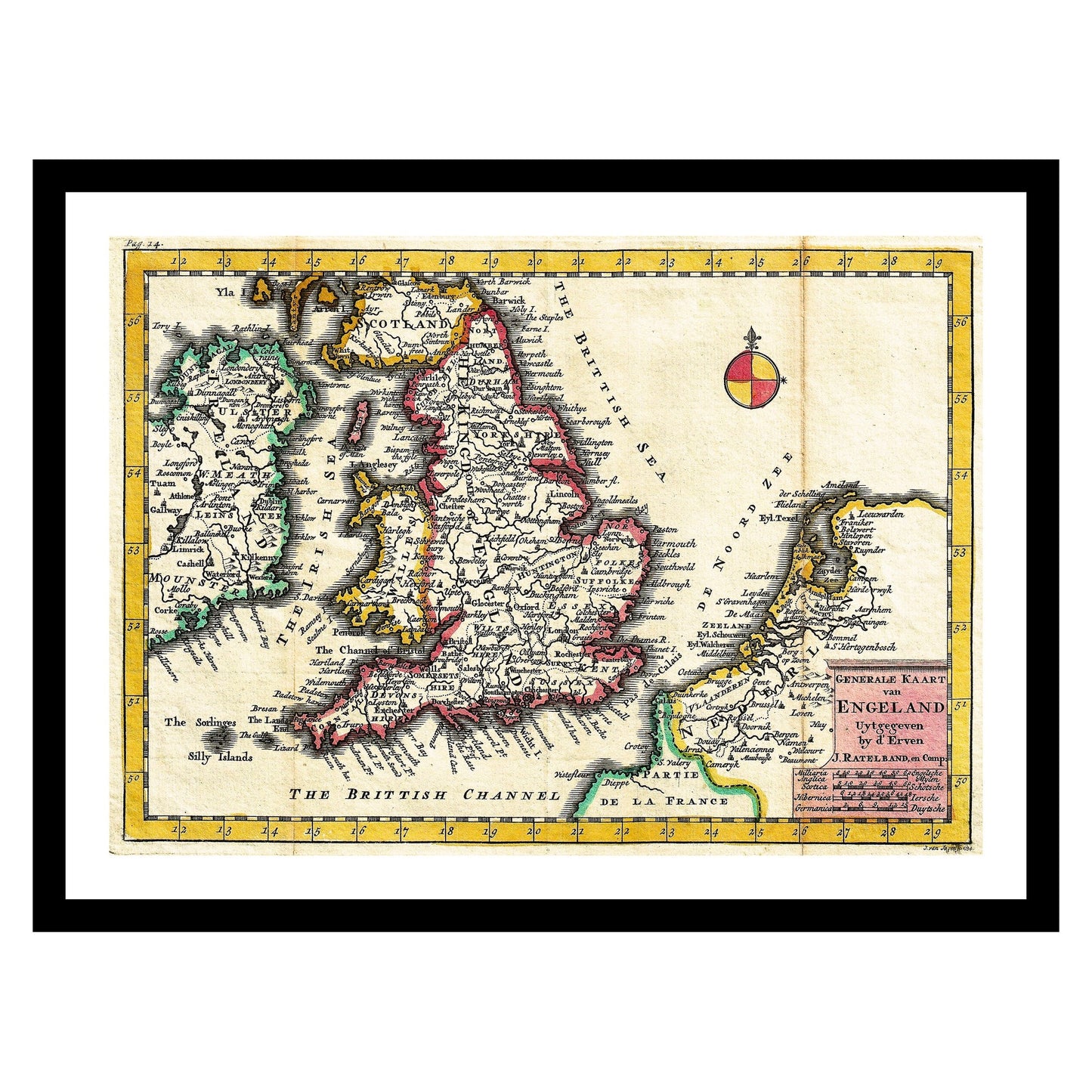 Antique map of British Isles from 1747 - art print. Vintage poster from the old maps of United Kingdom collection