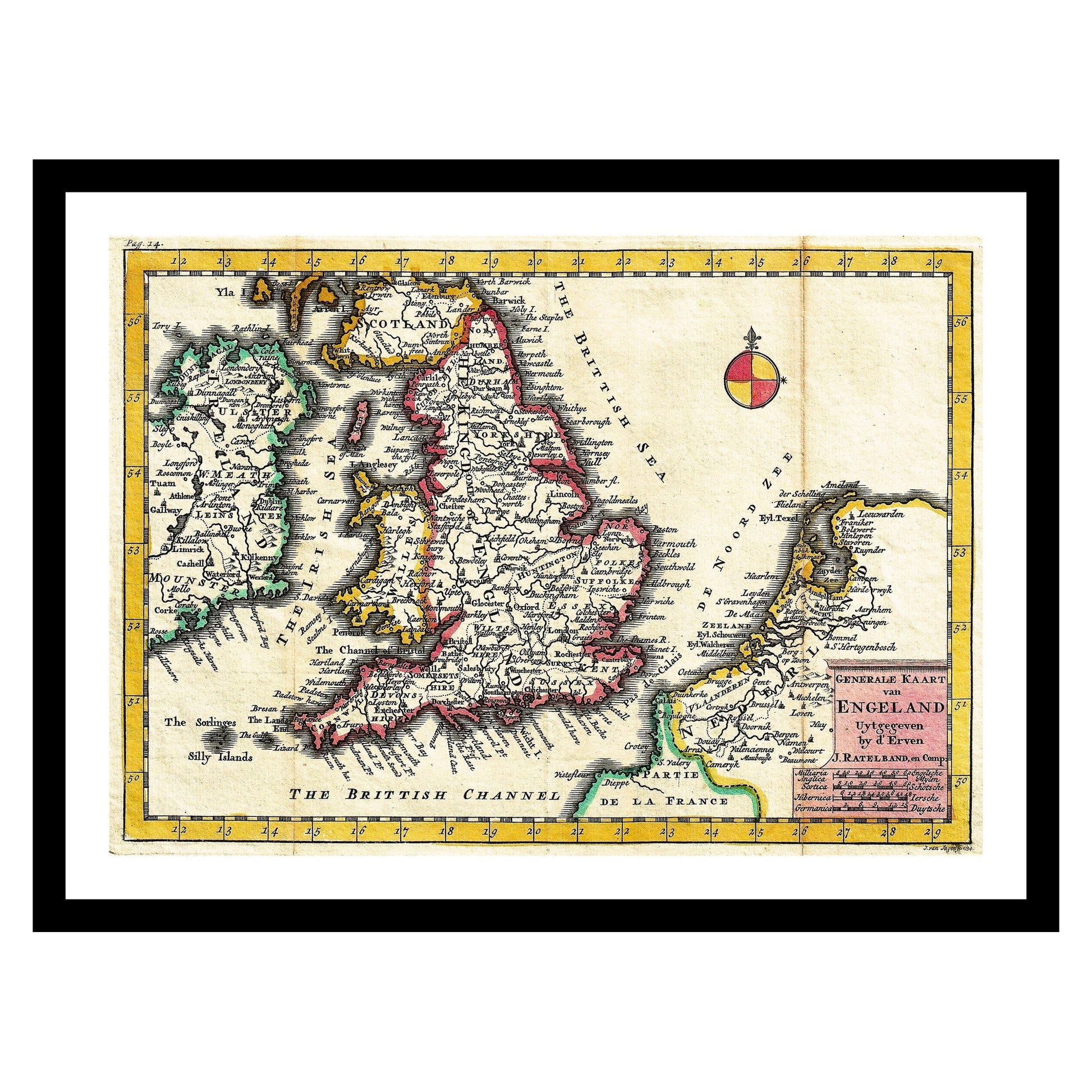 Antique map of British Isles from 1747 - art print. Vintage poster from the old maps of United Kingdom collection