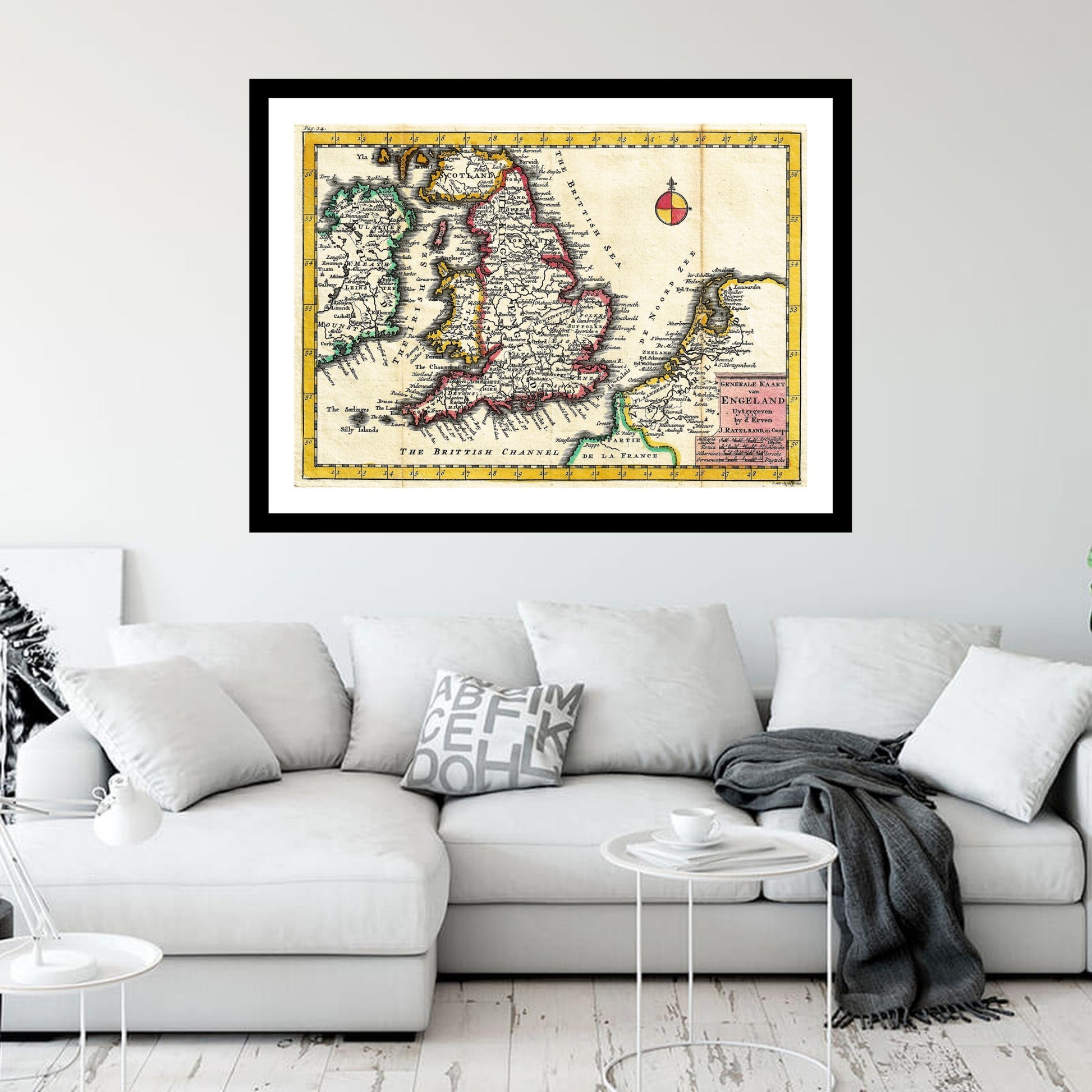 Antique map of British Isles from 1747 - art print. Vintage poster from the old maps of United Kingdom collection