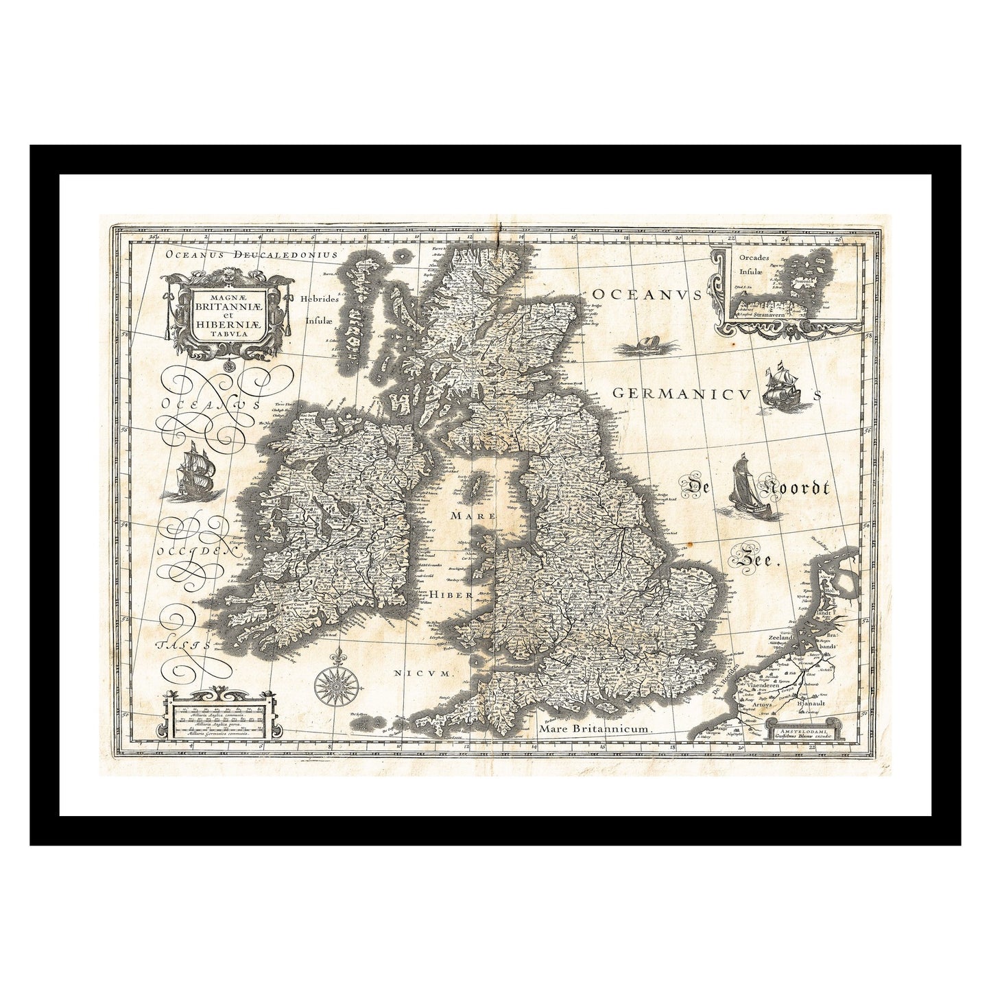 Antique map of British Isles from 1631 - art print. Vintage poster from the old maps of United Kingdom collection