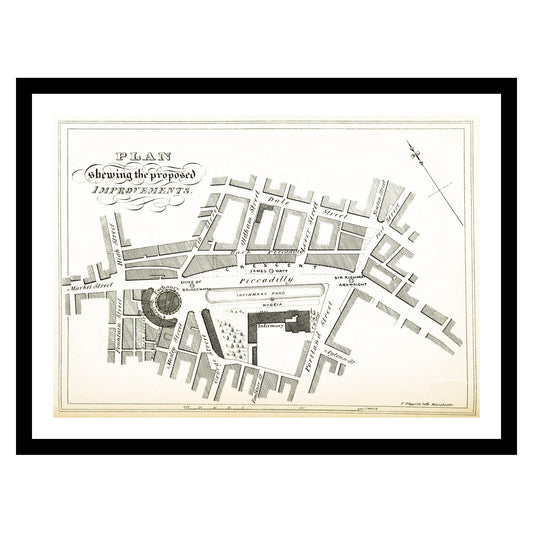 Antique map of Manchester from 1836 - art print. Vintage poster from the old maps of United Kingdom collection