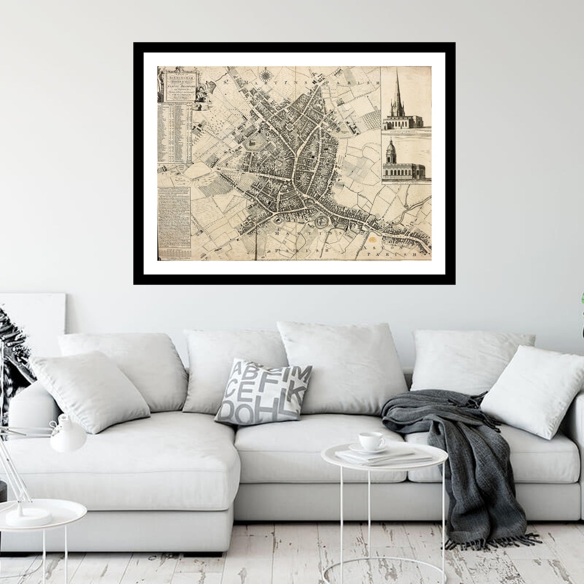 Antique map of Birmingham from 1751 - art print. Vintage poster from the old maps of United Kingdom collection