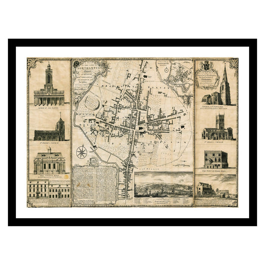 Antique map of Northampton from 1746 - art print. Vintage poster from the old maps of United Kingdom collection