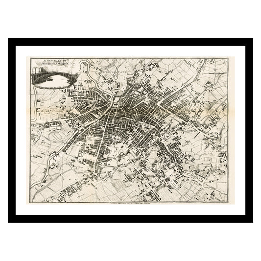 Antique map of Manchester from 1821 - art print. Vintage poster from the old maps of United Kingdom collection