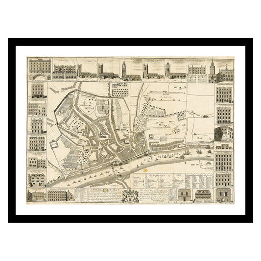 Antique map of Newcastle from 1723 - art print. Vintage poster from the old maps of United Kingdom collection