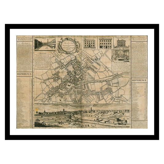 Antique map of Manchester from 1751 - art print. Vintage poster from the old maps of United Kingdom collection