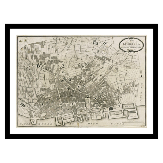 Antique map of Liverpool from 1790 - art print. Vintage poster from the old maps of United Kingdom collection