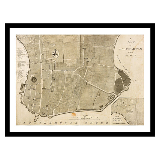 Antique map of Southampton from 1771 - art print. Vintage poster from the old maps of United Kingdom collection