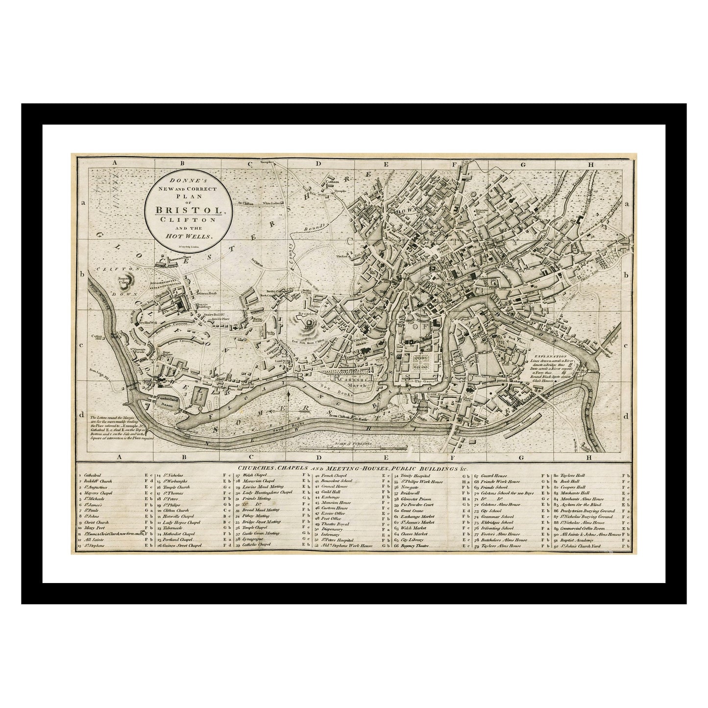 Antique map of Bristol from 1815 - art print. Vintage poster from the old maps of United Kingdom collection.