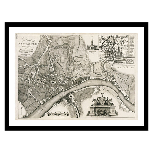 Antique map of Newcastle from 1788 - art print. Vintage poster from the old maps of United Kingdom collection