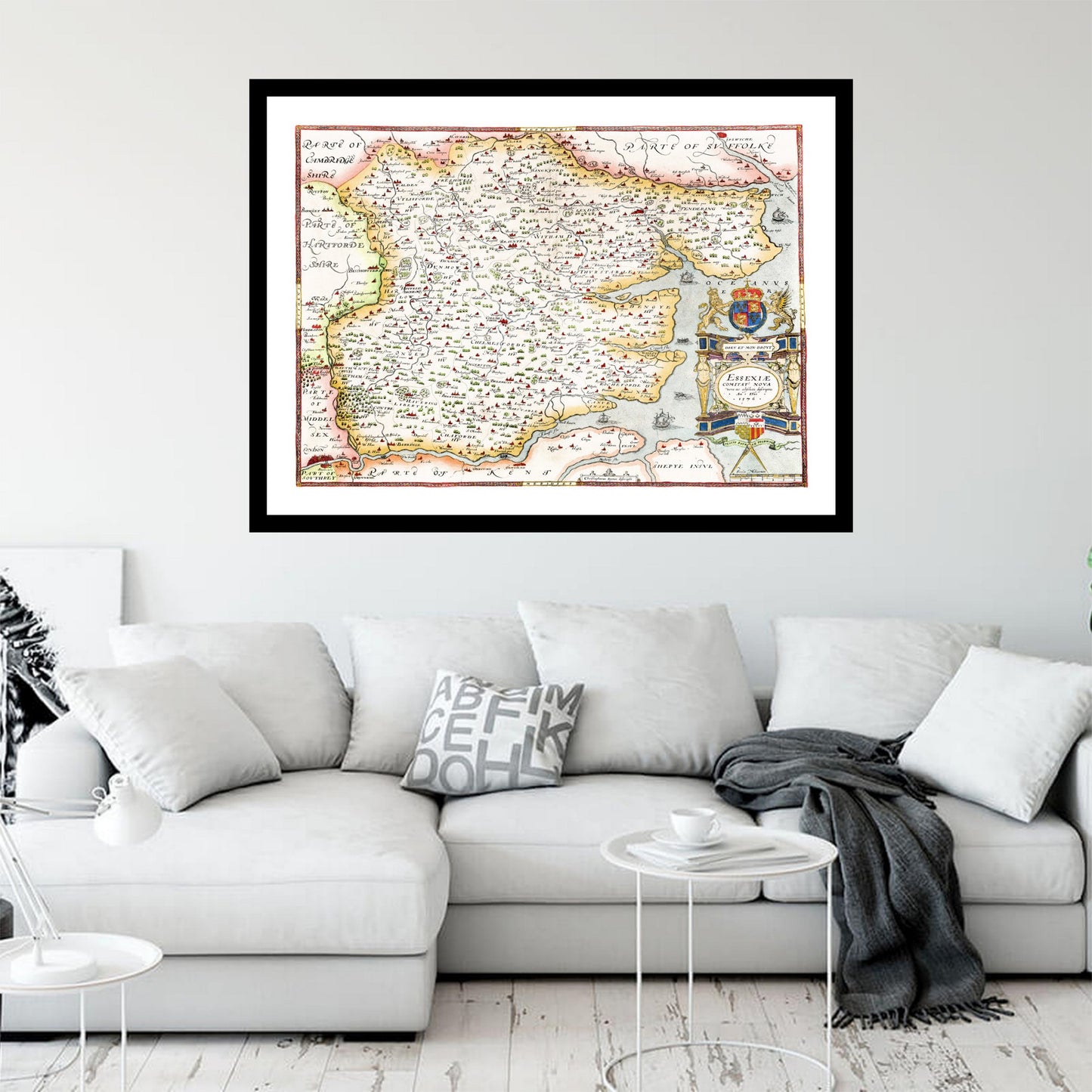 Antique map of Essex from 1576 - art print. Vintage poster from the old maps of United Kingdom collection