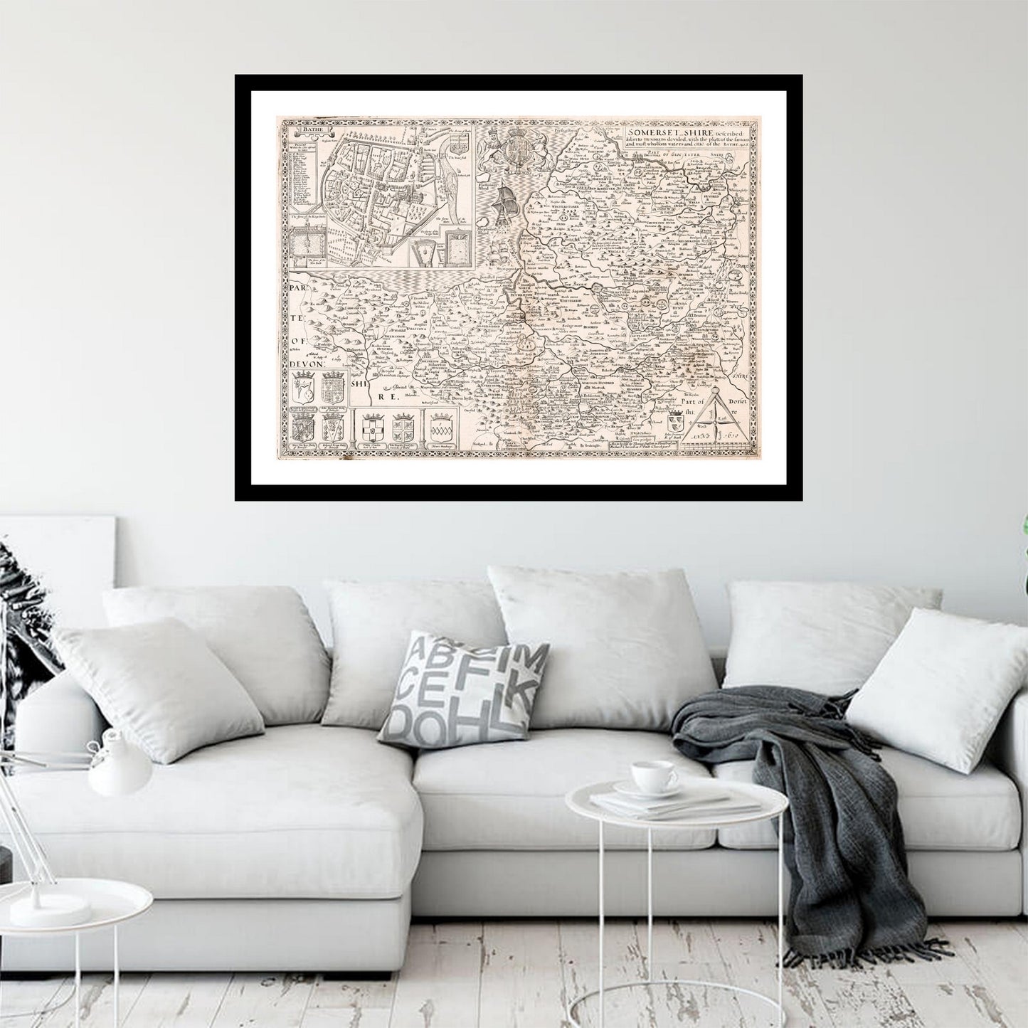 Antique map of Somerset from 1610 - art print. Vintage poster from the old maps of United Kingdom collection