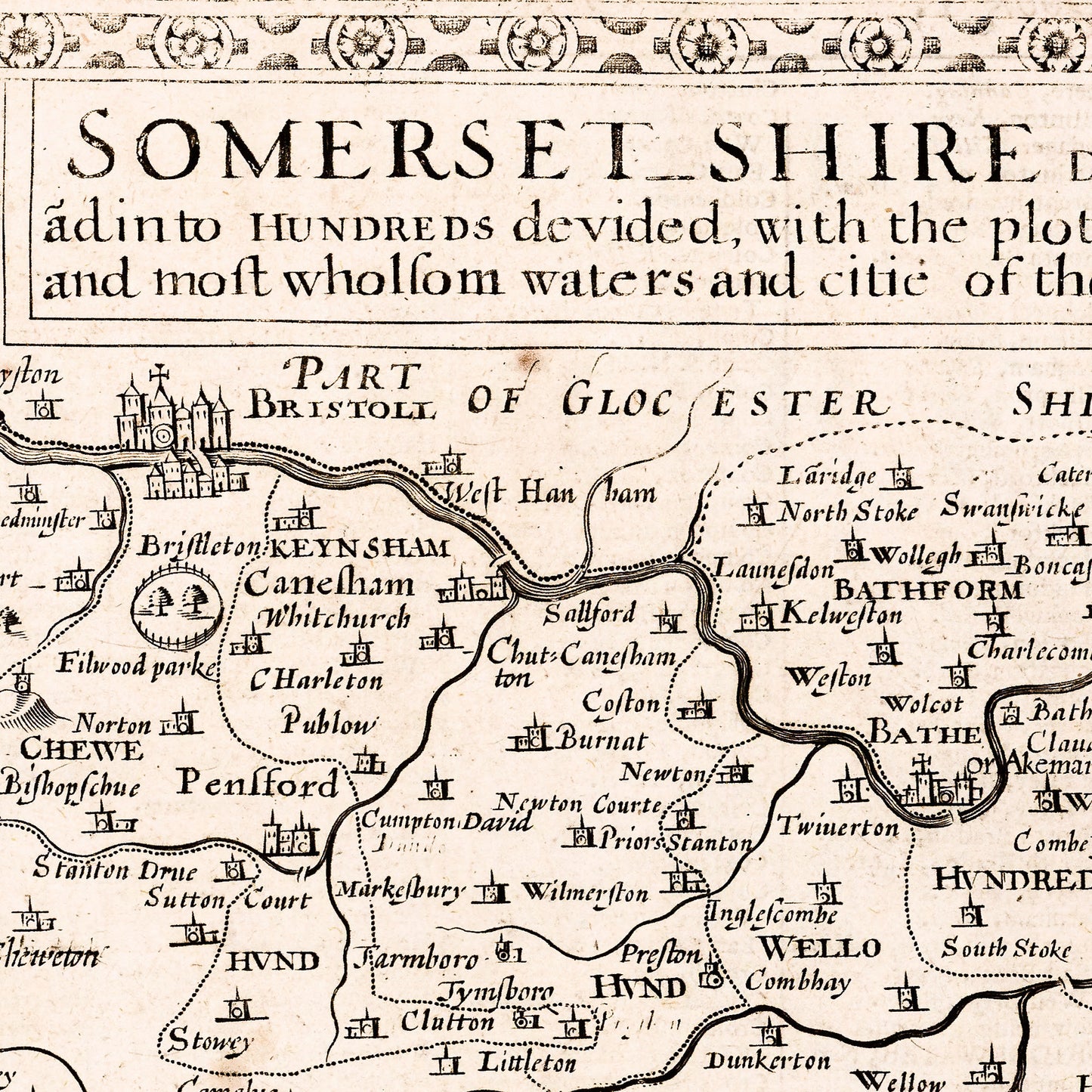 Somerset England UK 1610 - Old Antique Map - Art Print