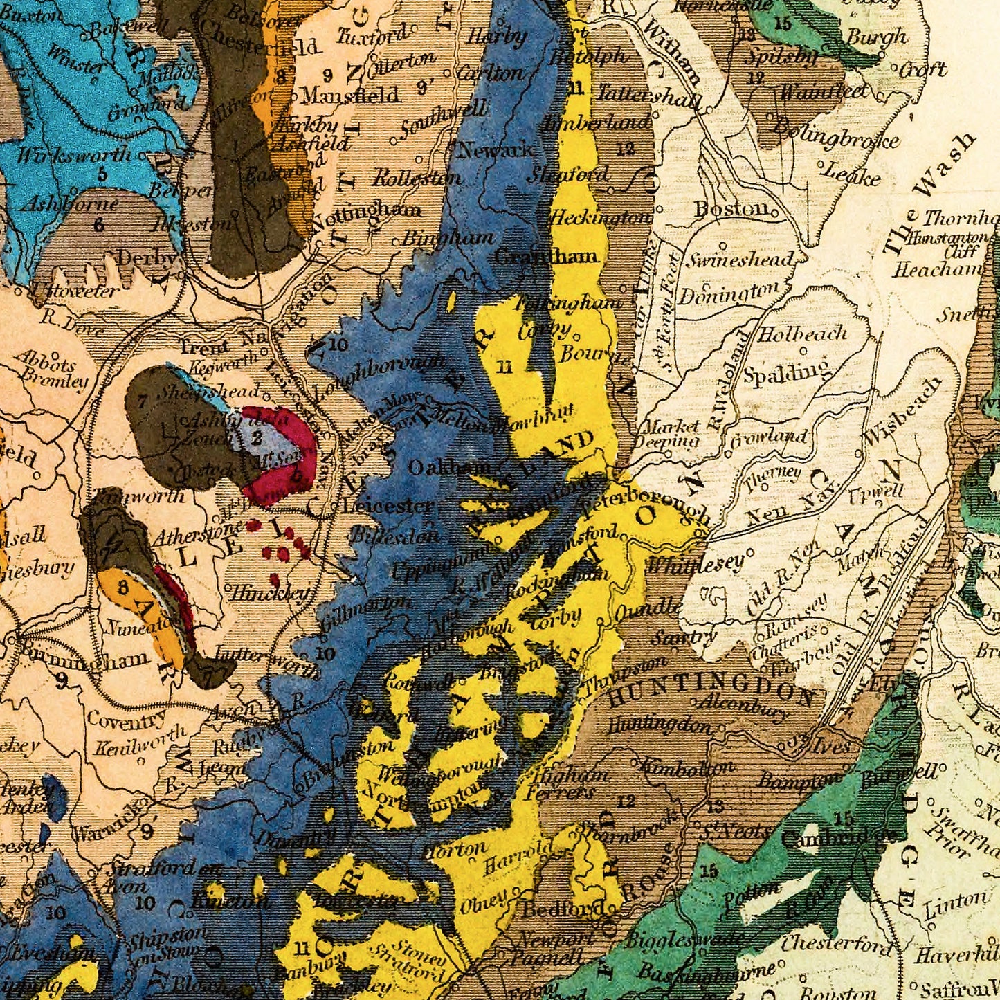 Geological England Wales UK 1843 - Old Antique Map - Art Print