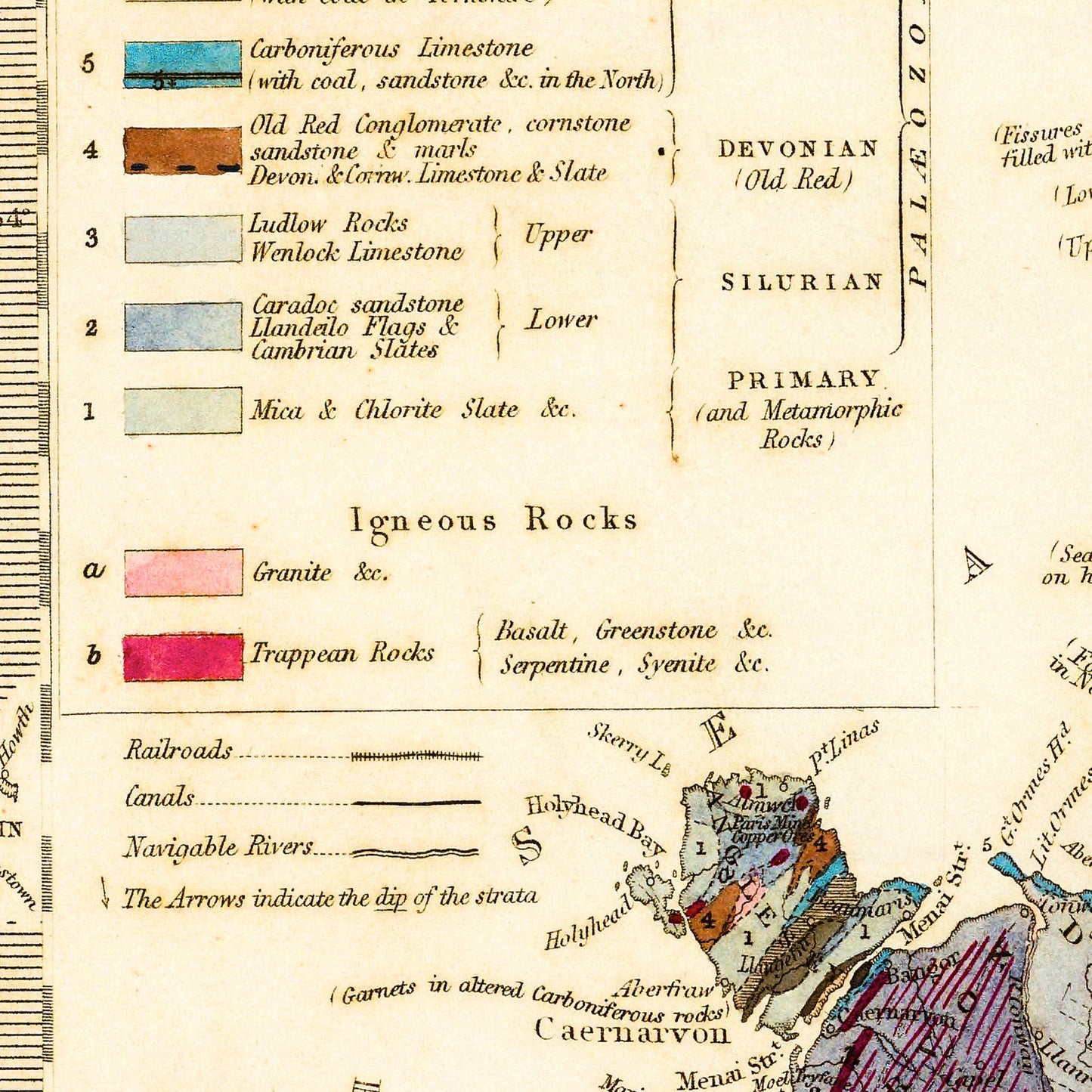 Geological England Wales UK 1843 - Old Antique Map - Art Print