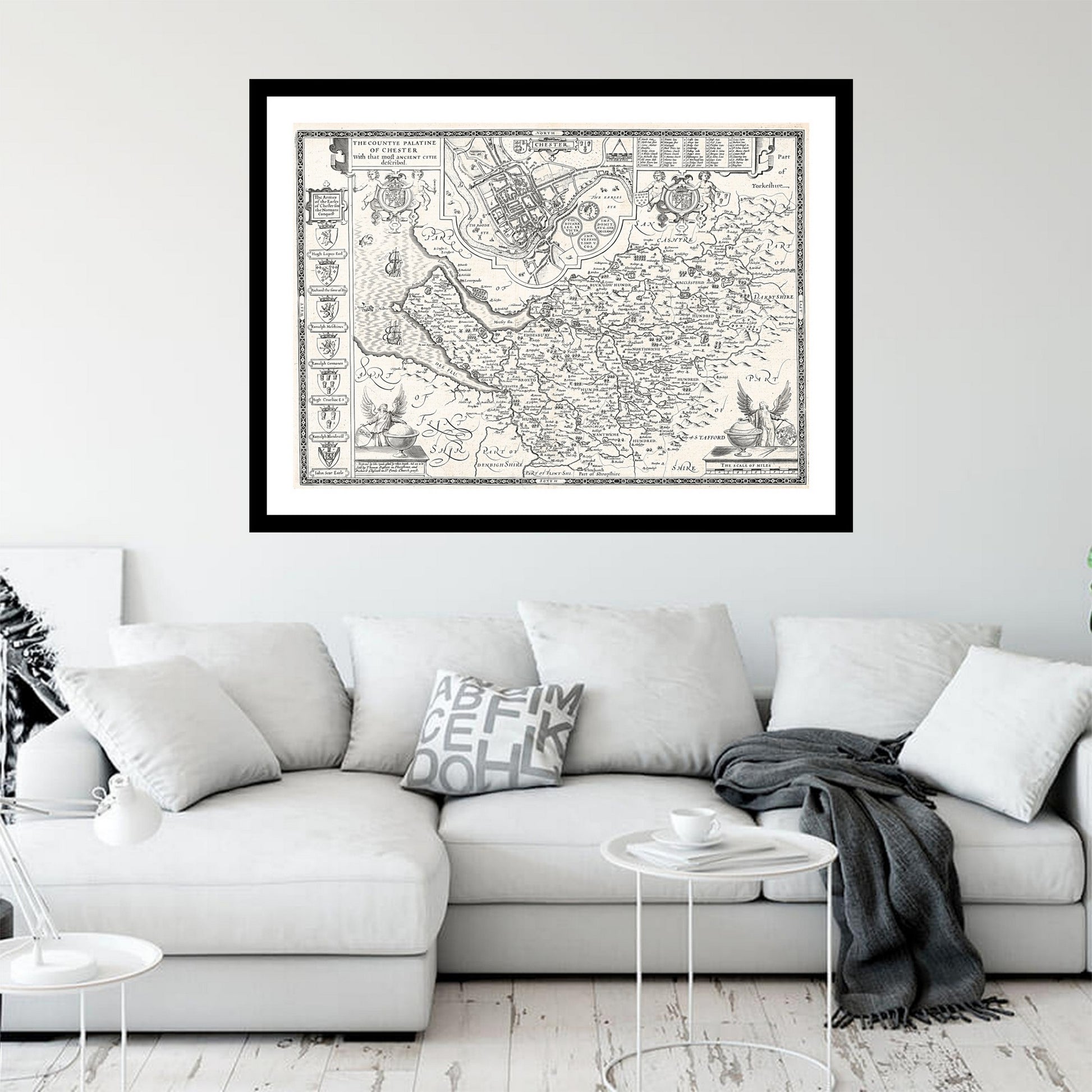 Antique map of Cheshire from 1676 - art print. Vintage poster from the old maps of United Kingdom collection