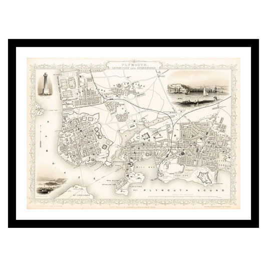 Antique map of Plymouth Devonport from 1815 - art print. Vintage poster from the old maps of United Kingdom collection