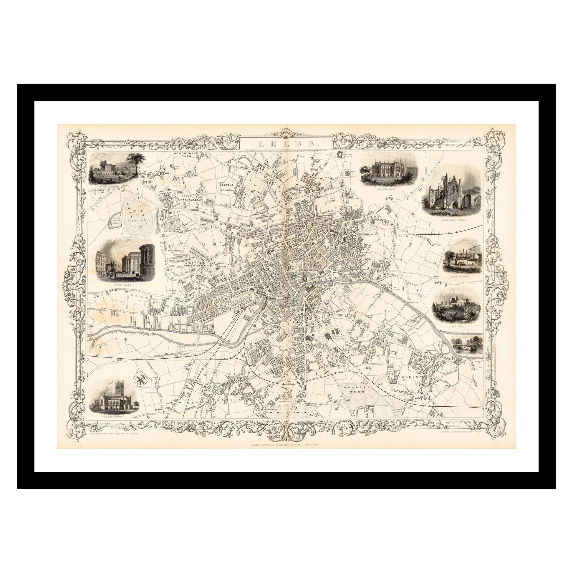 Antique map of Leeds from 1815 - art print. Vintage poster from the old maps of United Kingdom collection