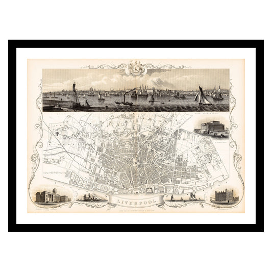 Antique map of Liverpool from 1815 - art print. Vintage poster from the old maps of United Kingdom collection