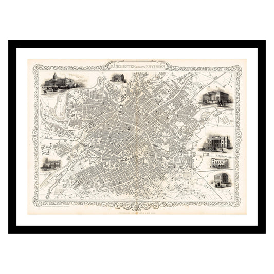 Antique map of Manchester from 1815 - art print. Vintage poster from the old maps of United Kingdom collection