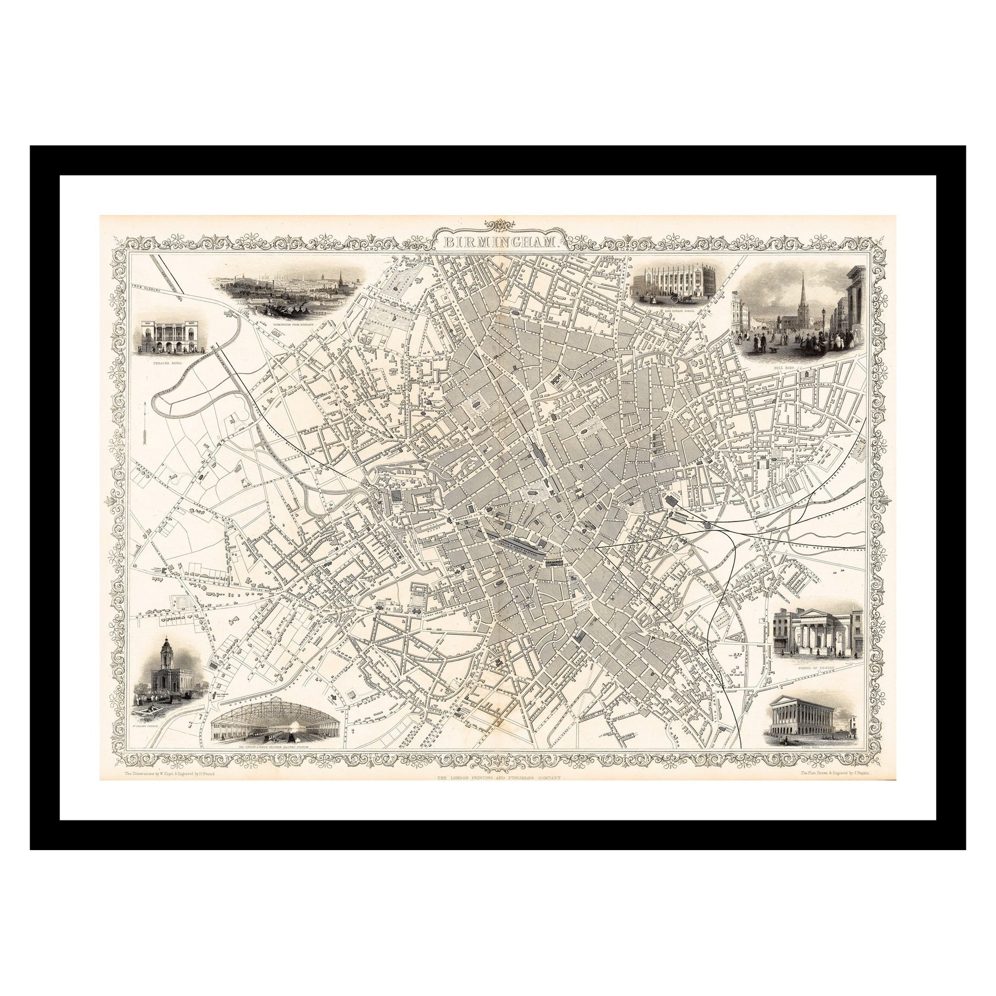 Antique map of Birmingham from 1815 - art print. Vintage poster from the old maps of United Kingdom collection