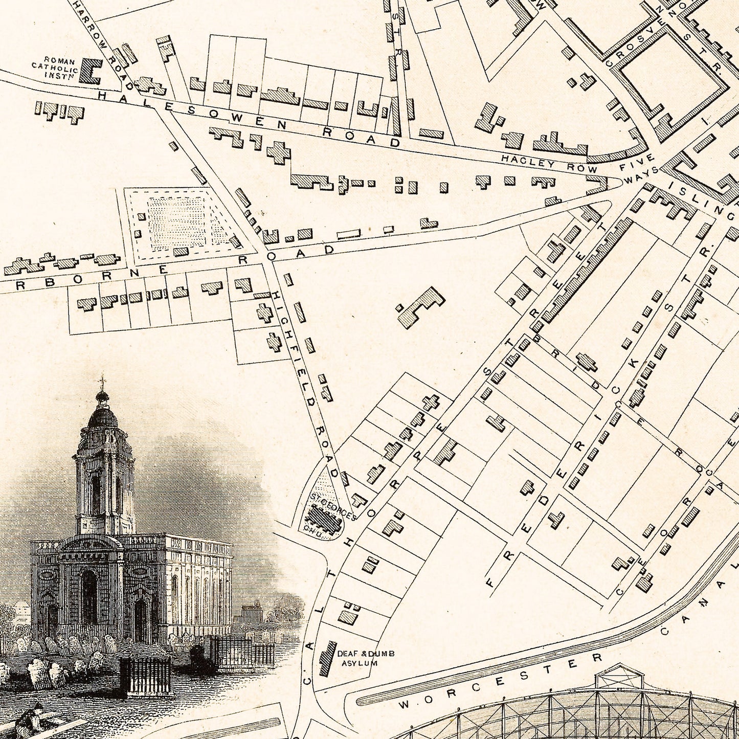 Birmingham England UK 1815 - Old Antique Map - Art Print