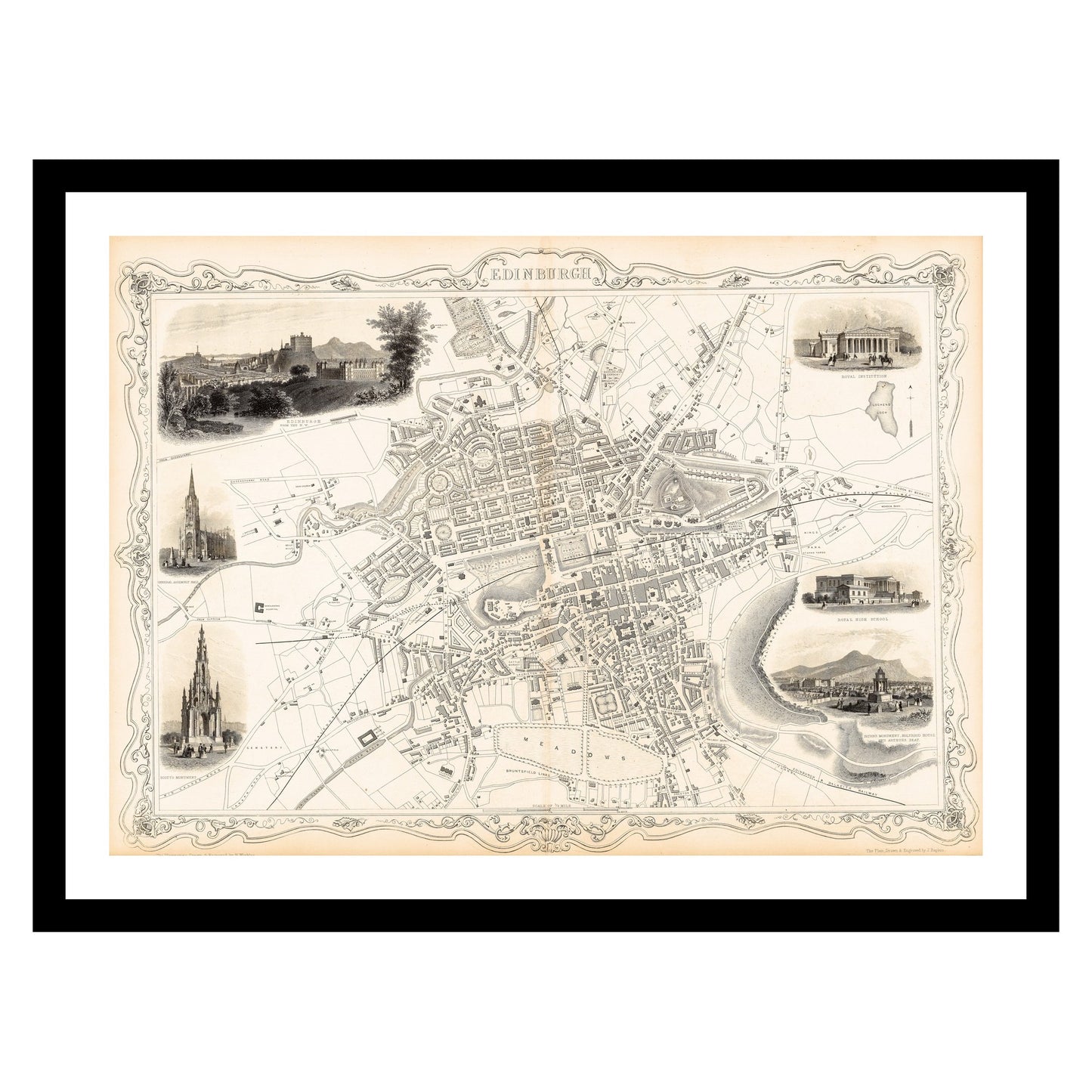 Antique map of Edinburgh from 1815 - art print. Vintage poster from the old maps of United Kingdom collection