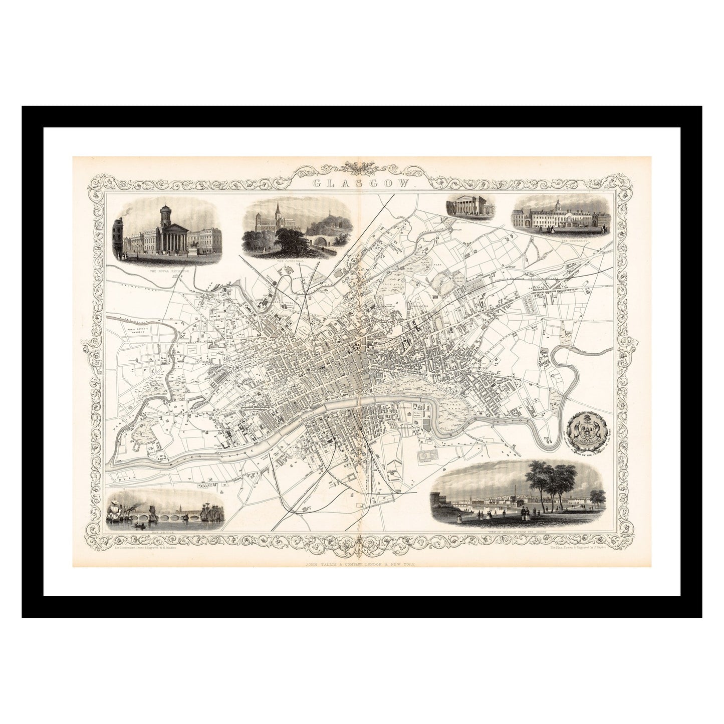 Antique map of Glasgow from 1815 - art print. Vintage poster from the old maps of United Kingdom collection