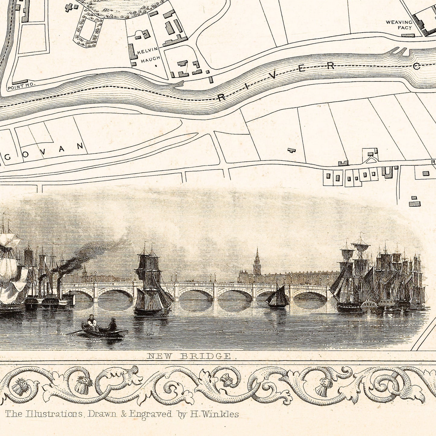 Glasgow Scotland UK 1815 - Old Antique Map - Art Print