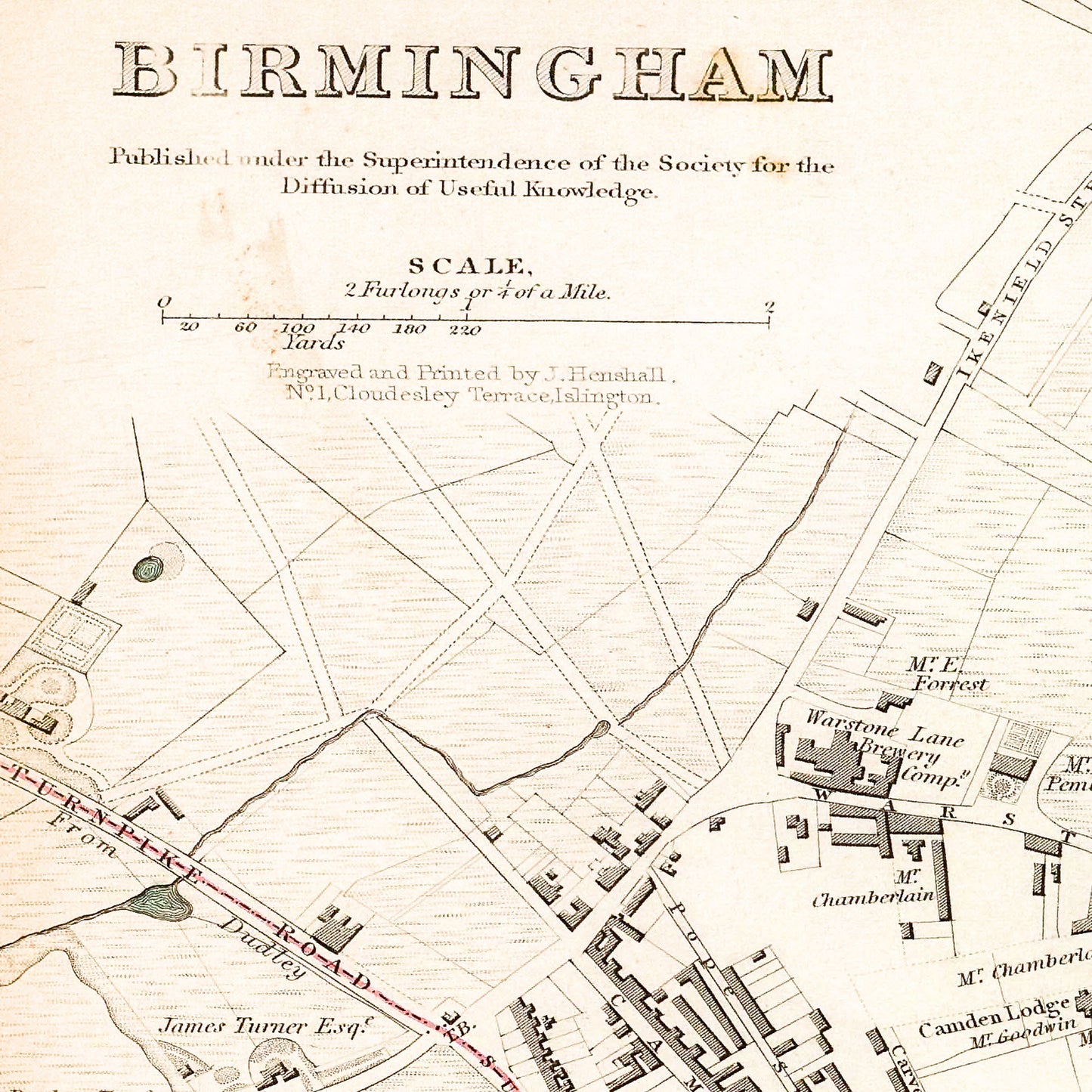 Birmingham England UK 1839 - Old Antique Map - Art Print