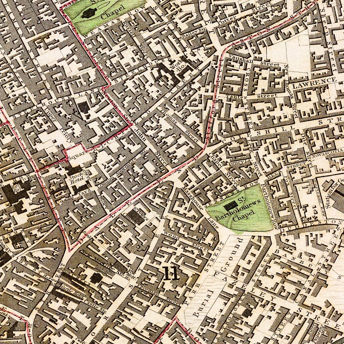 Birmingham England UK 1839 - Old Antique Map - Art Print