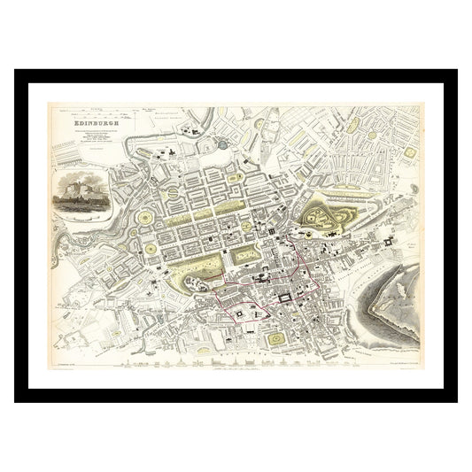 Antique map of Edinburgh from 1834 - art print. Vintage poster from the old maps of United Kingdom collection