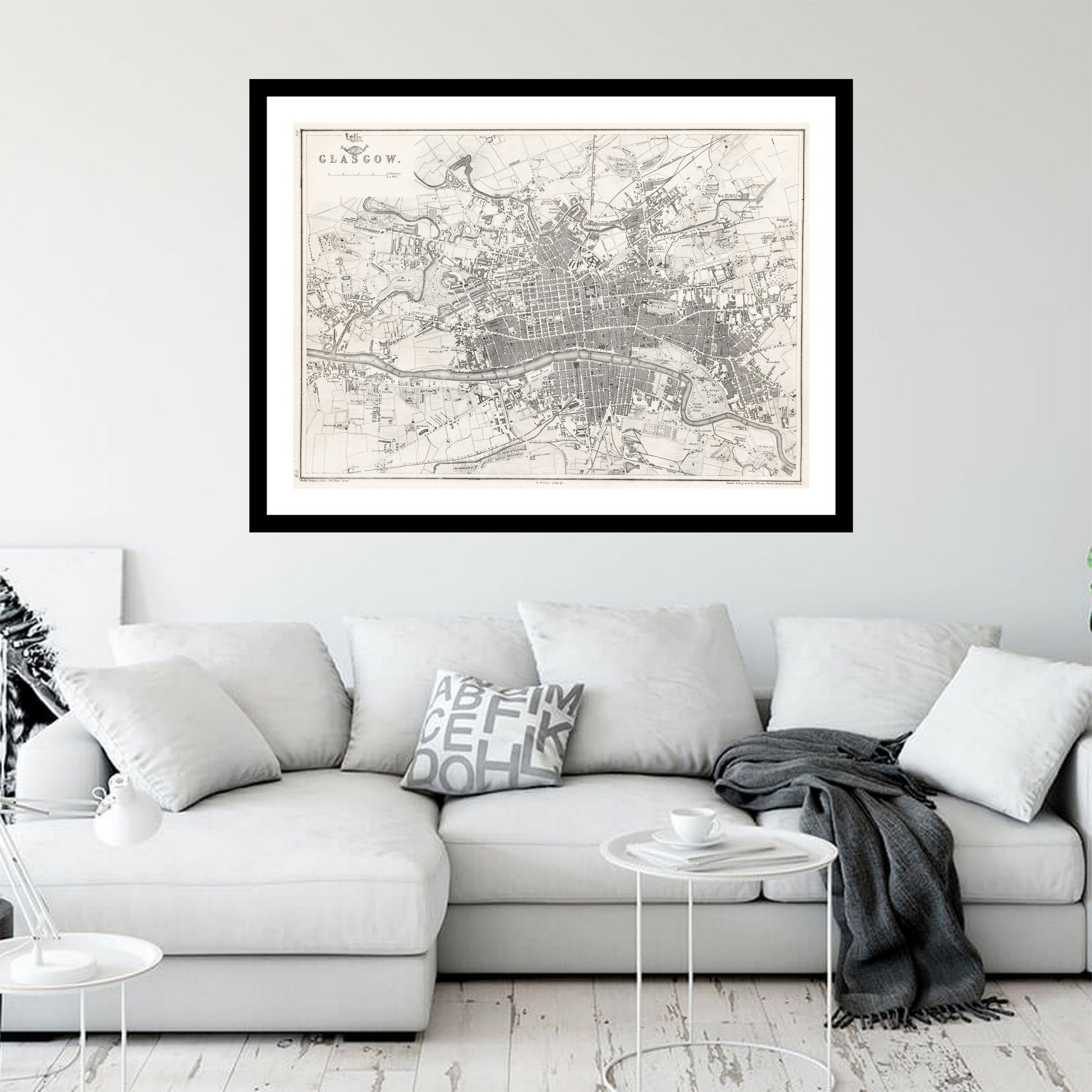 Antique map of Glasgow from 1863 - art print. Vintage poster from the old maps of United Kingdom collection