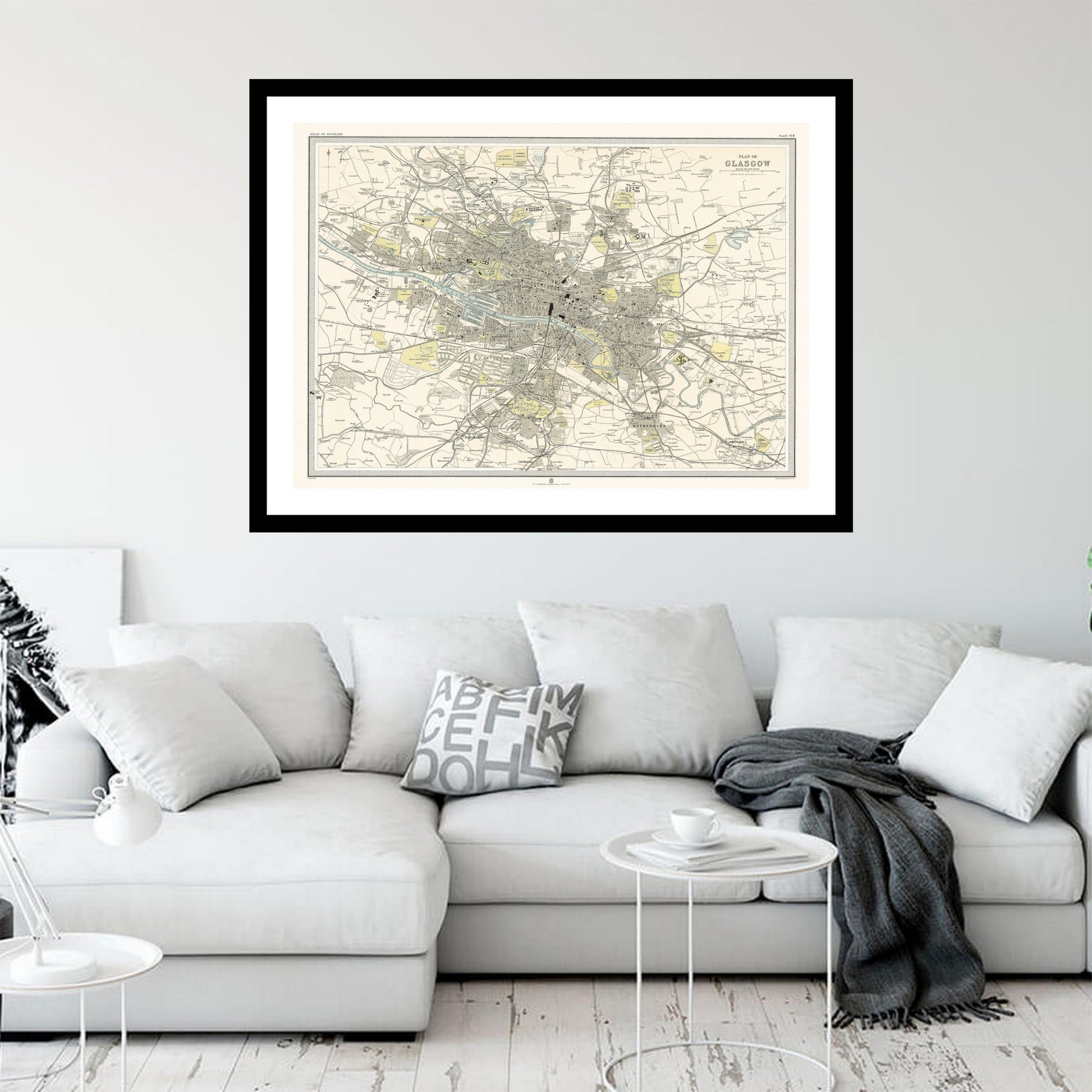 Antique map of Glasgow from 1912 - art print. Vintage poster from the old maps of United Kingdom collection