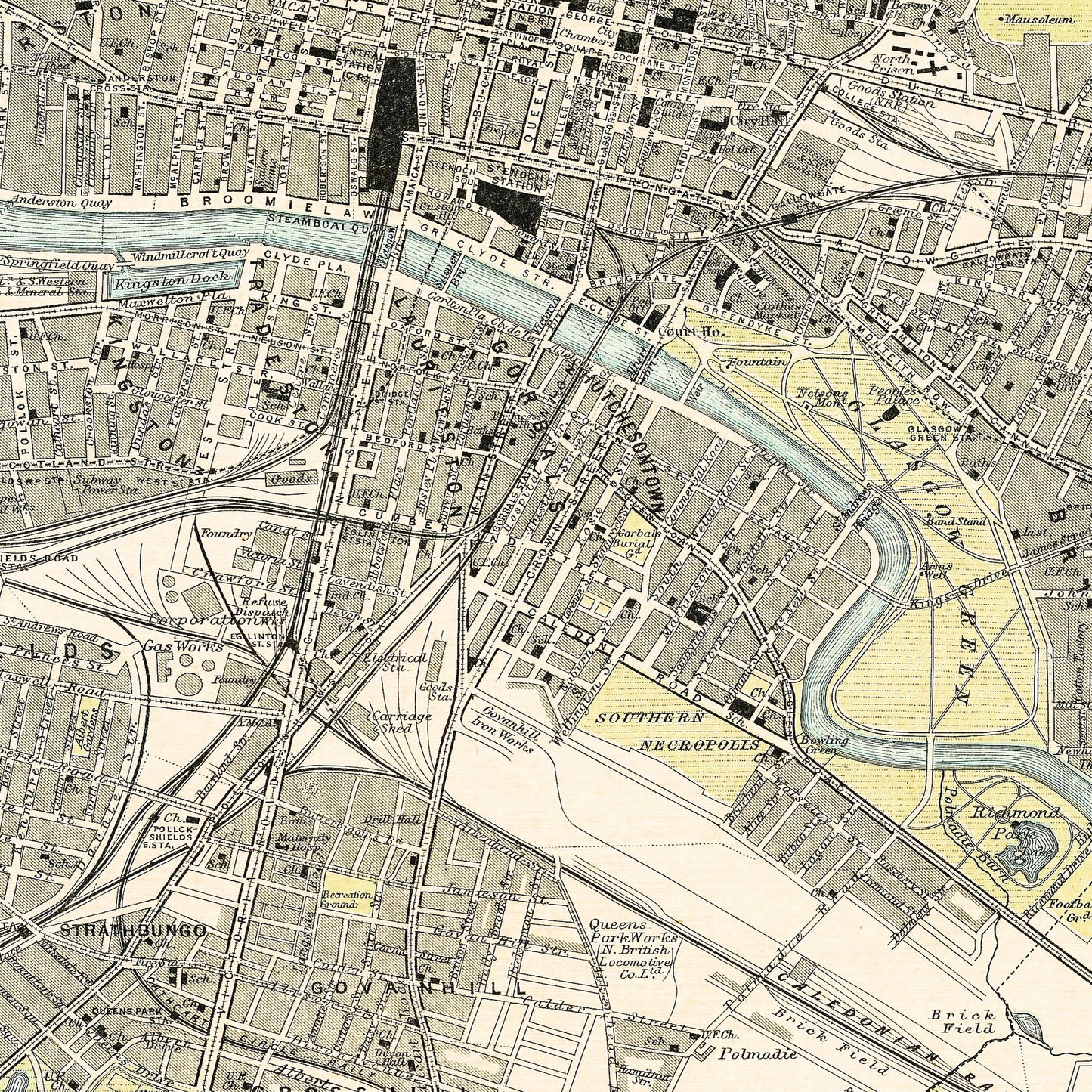 Glasgow Scotland UK 1912 - Old Antique Map - Art Print