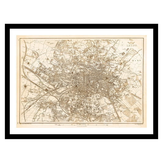 Antique map of Leeds from 1863 - art print. Vintage poster from the old maps of United Kingdom collection