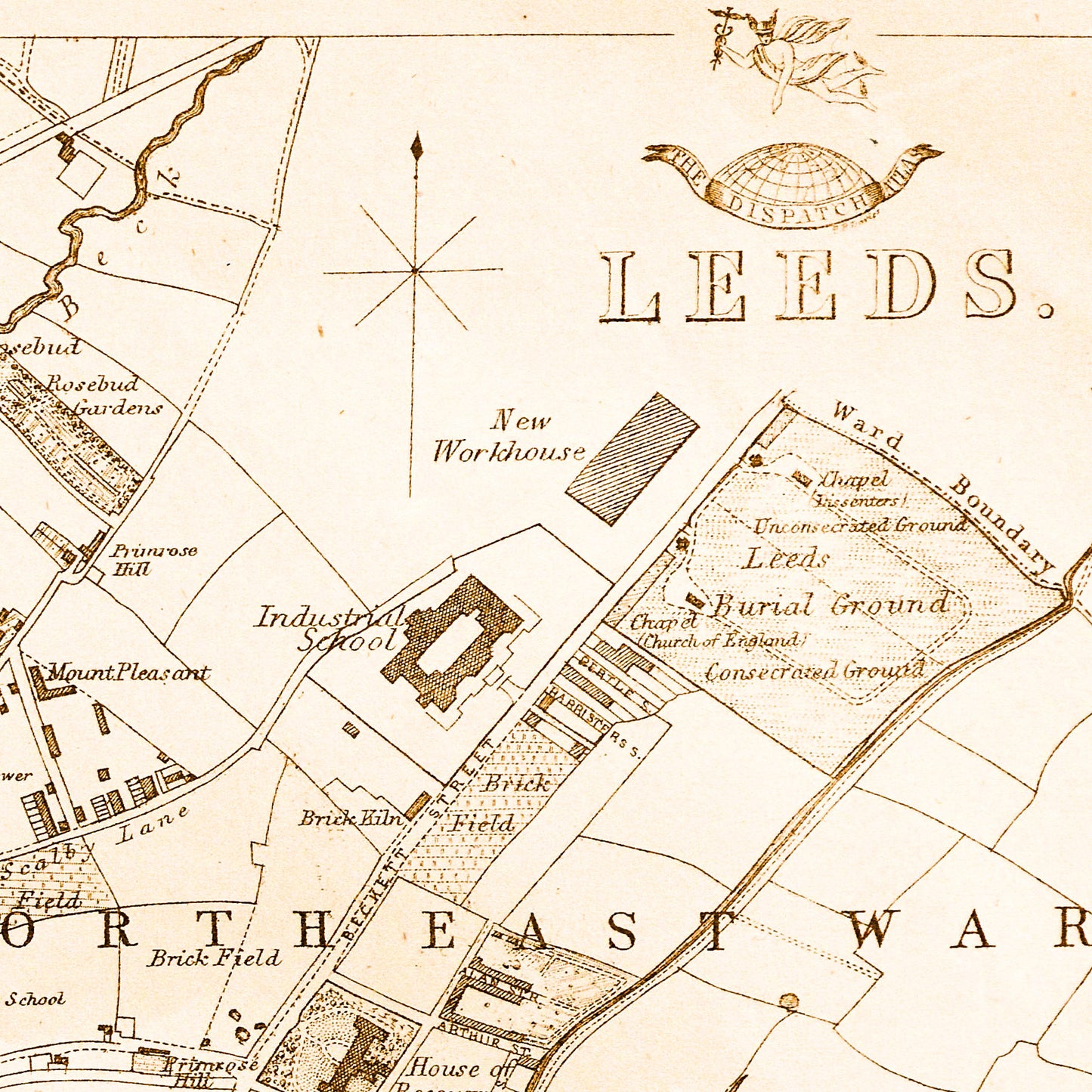 Leeds England UK 1863 - Old Antique Map - Art Print