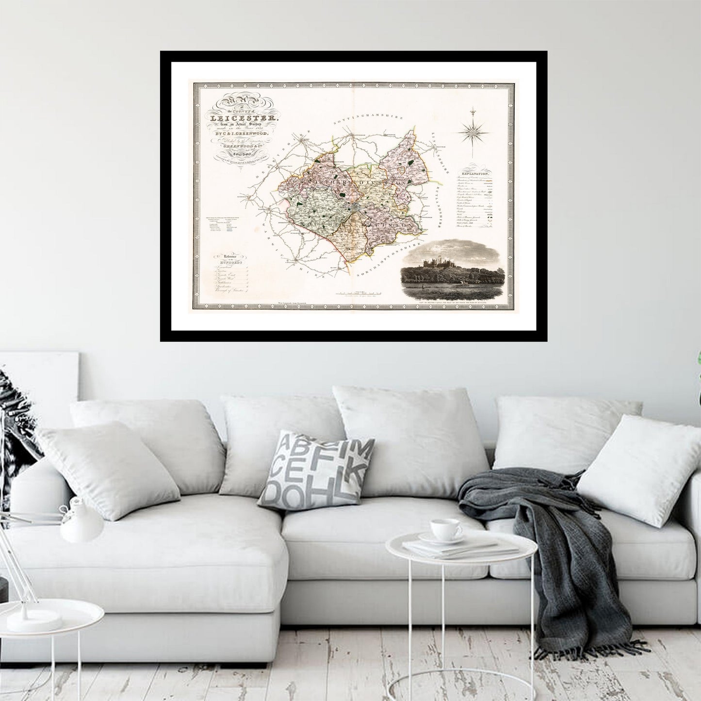 Antique map of Leicester from 1830 - art print. Vintage poster from the old maps of United Kingdom collection