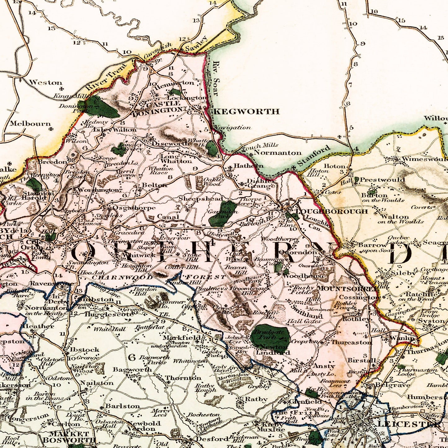 Leicester England UK 1830 - Old Antique Map - Art Print